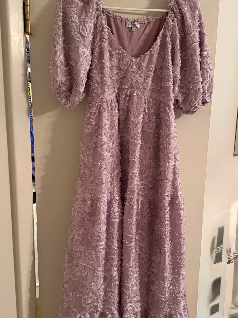 Polagram Lavender Textured Puff-Sleeve Maxi Dress